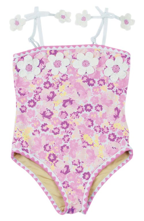 Shade Critters Crochet Pom One-piece Swimsuit In Purple Ditsy Floral
