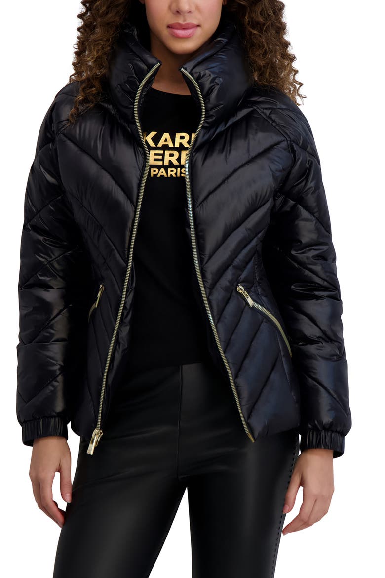 Raglan Sleeve Puffer Jacket, Alternate, color, BLACK