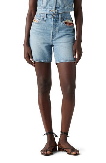 Levi's® 501® Embroidered Mid Thigh Denim Shorts In Blue