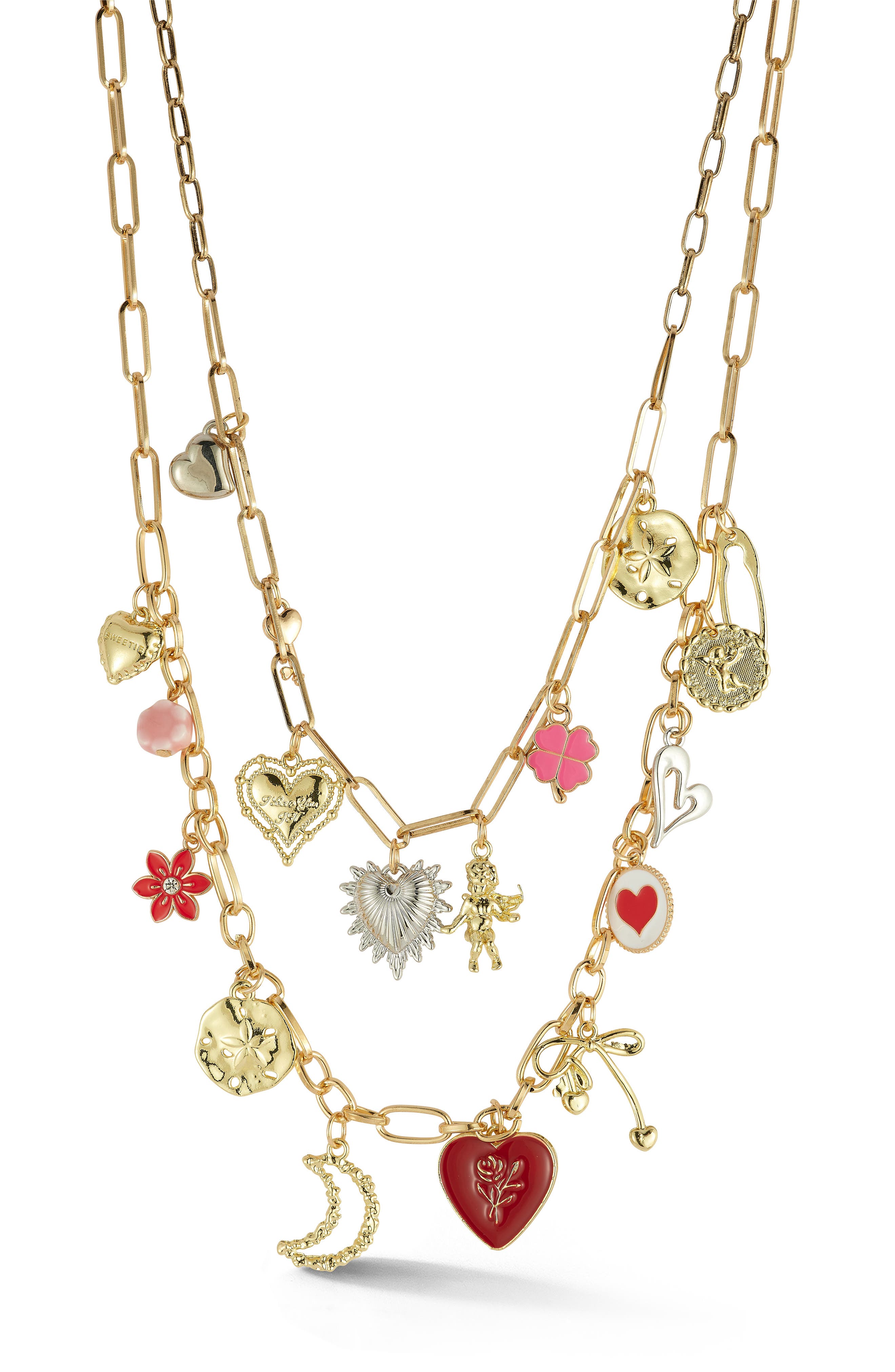 Heart Charm Multi Strand Necklace Set