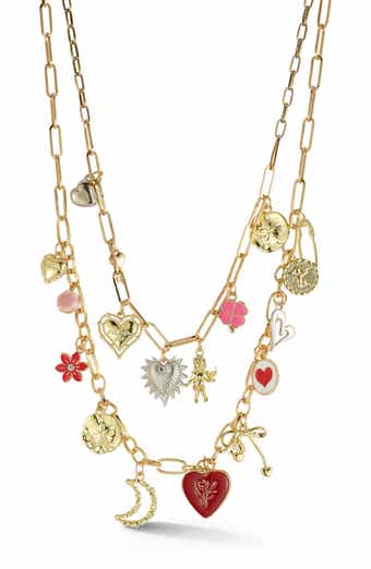 Heart Charm Multi Strand Necklace Set