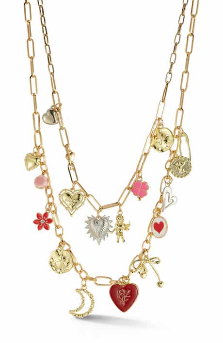 Heart Charm Multi Strand Necklace Set