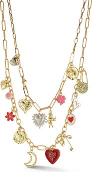 CHLOE AND MADISON Heart Charm Multi Strand Necklace Set