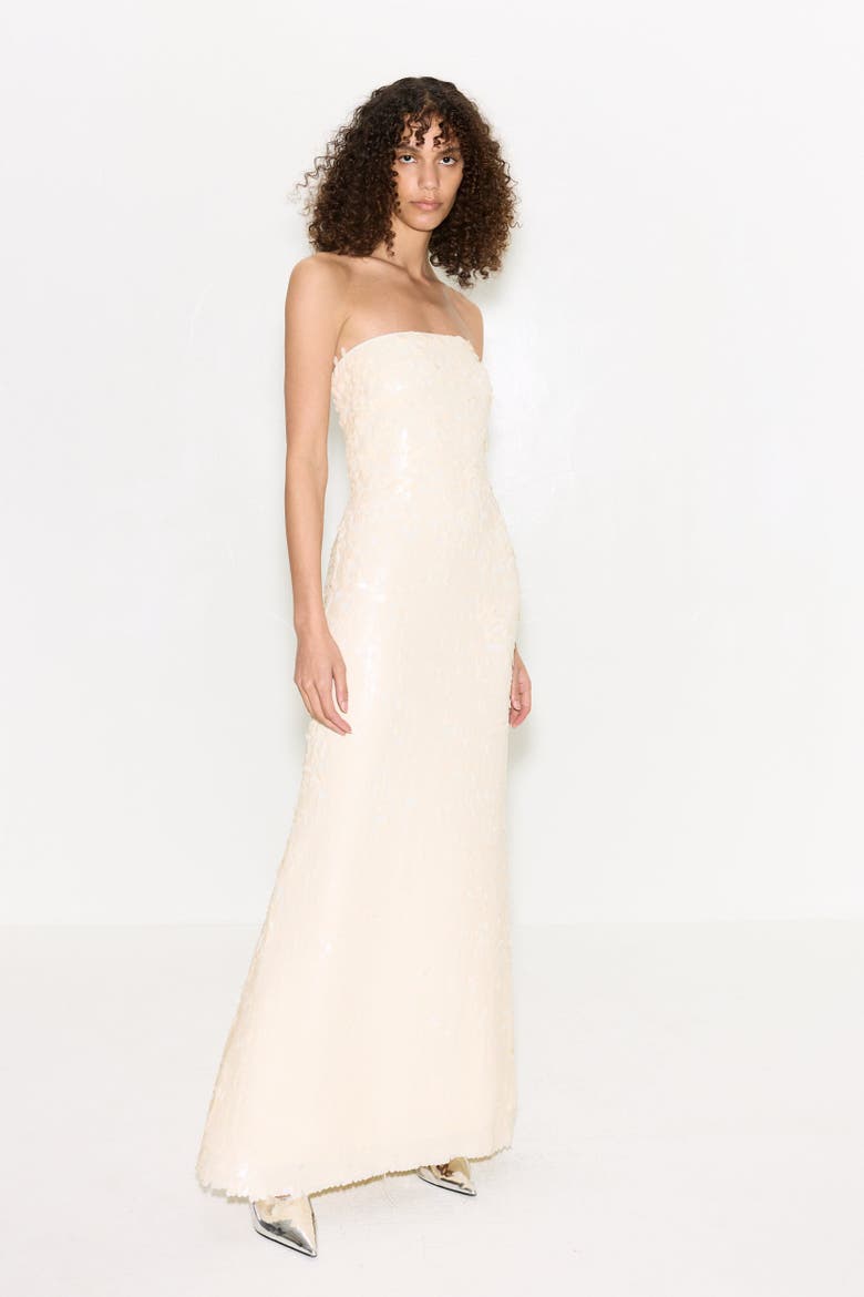 Sculpty Strapless Teardrop Sequin Dress, Alternate, color, Bone