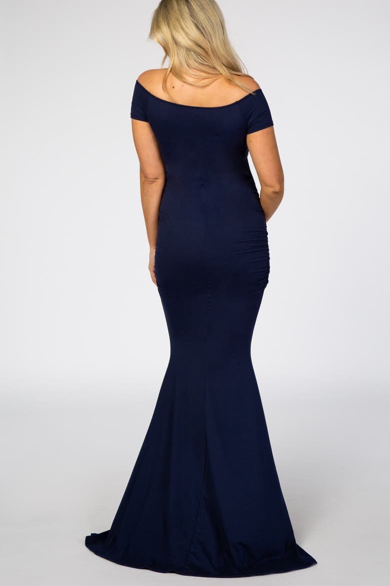 Off Shoulder Wrap Maternity Photoshoot Gown/Dress, Alternate, color, Blue
