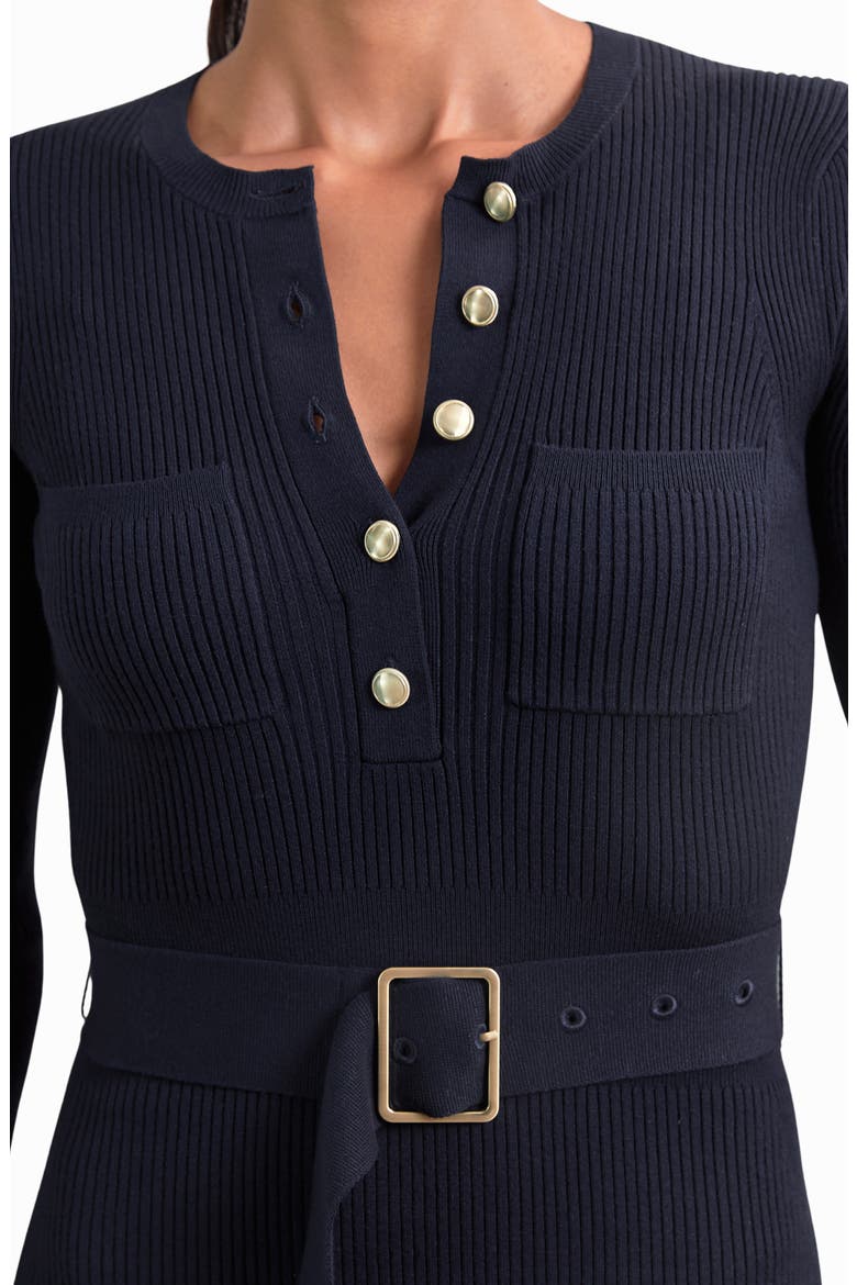 Willa Belted Long Sleeve Maxi Dress, Alternate, color, NAVY