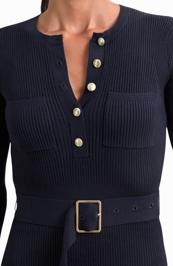 【海外限定】REISSワンピース☆Navy Mabel Long-Sleeve Belted M Reiss Long-Sleeve Belted Midi Dress in Navy - REISS