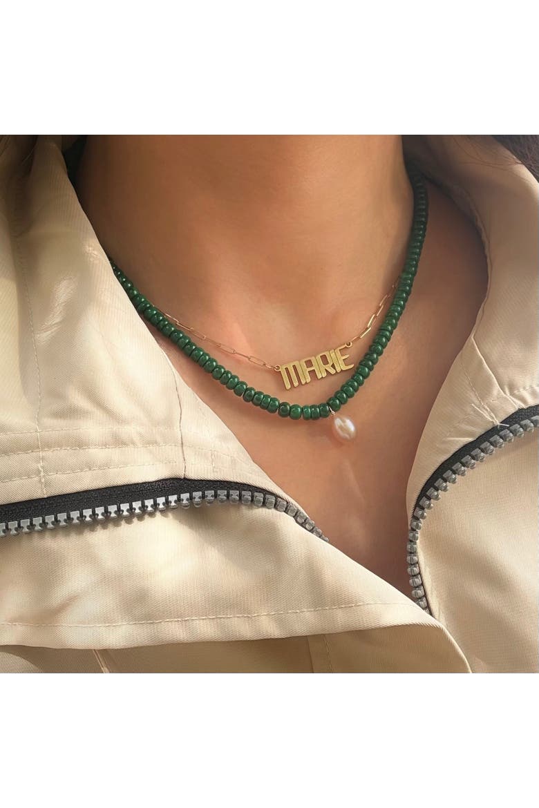 The Capri Malachite And Pink Pearl Necklace, Alternate, color, Green, Pink
