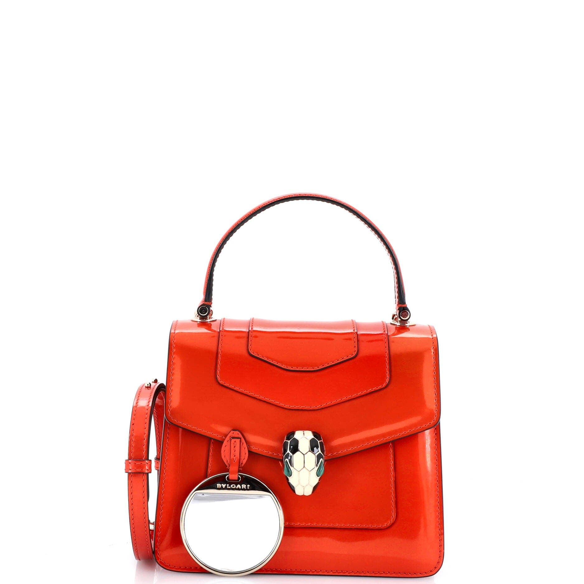 Serpenti Top Handle Bag Patent Small, Alternate, color, Orange