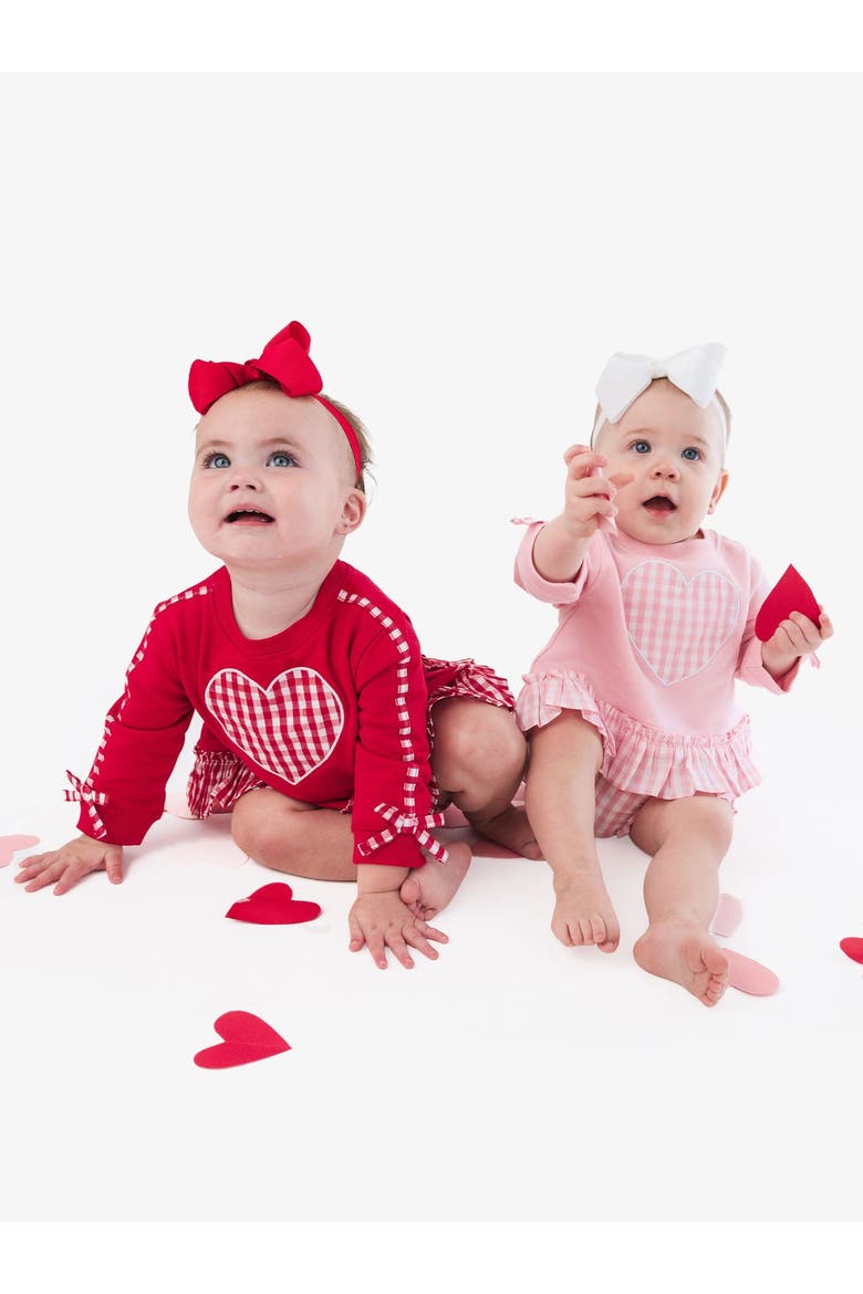 Long Sleeve Sweatshirt Swing Top and Bloomer Set, Alternate, color, Heart Red Gingham