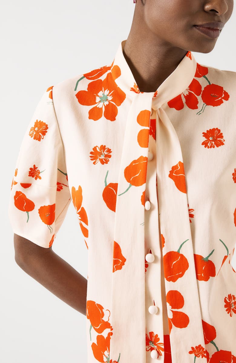 LK Bennett Flora Flora Tie Neck Top, Alternate, color, Orange