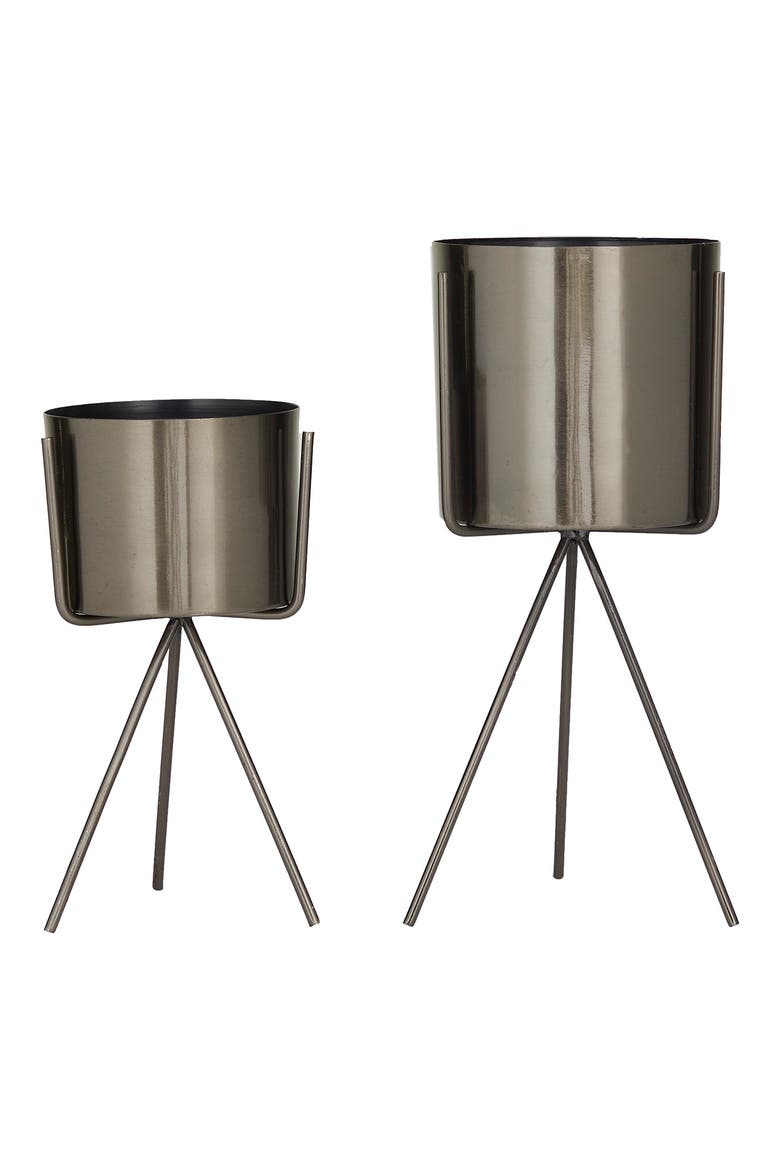 Dark Gray Metal Small Planter with Removable Stand - Set of 2, Alternate, color, DARK GREY