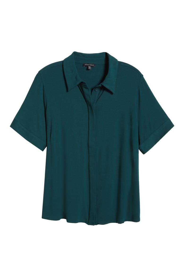 Chelsea Short Sleeve Jersey Button-Up Shirt, Alternate, color, FOREST GREEN