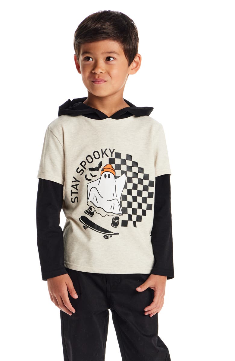 Andy & Evan Kids' Spooky Hooded Stretch Cotton Graphic T-Shirt, Alternate, color, Black