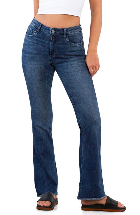Fun Frayed Mid Rise Slim Flare Jeans (Endless Blue)