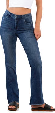 HINT OF BLU Fun Frayed Mid Rise Slim Flare Jeans