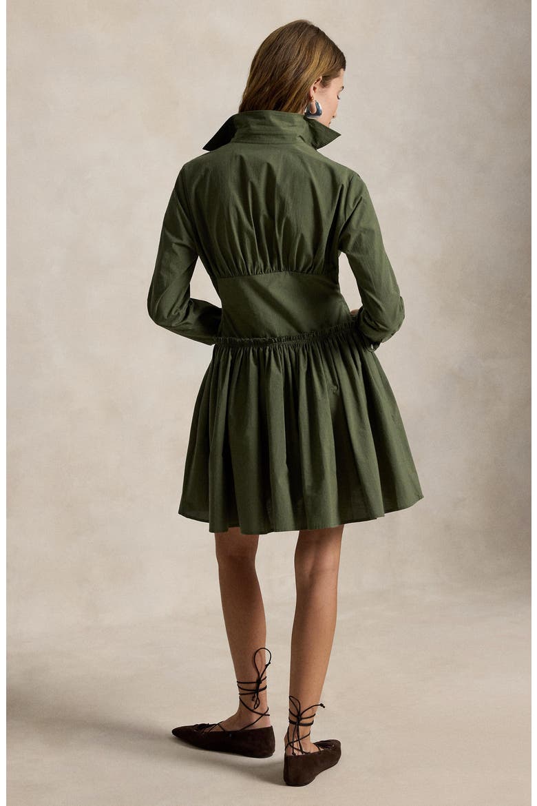 Paneled Shirred Cotton Canvas Mini Shirtdress, Alternate, color, DENSE OLIVE