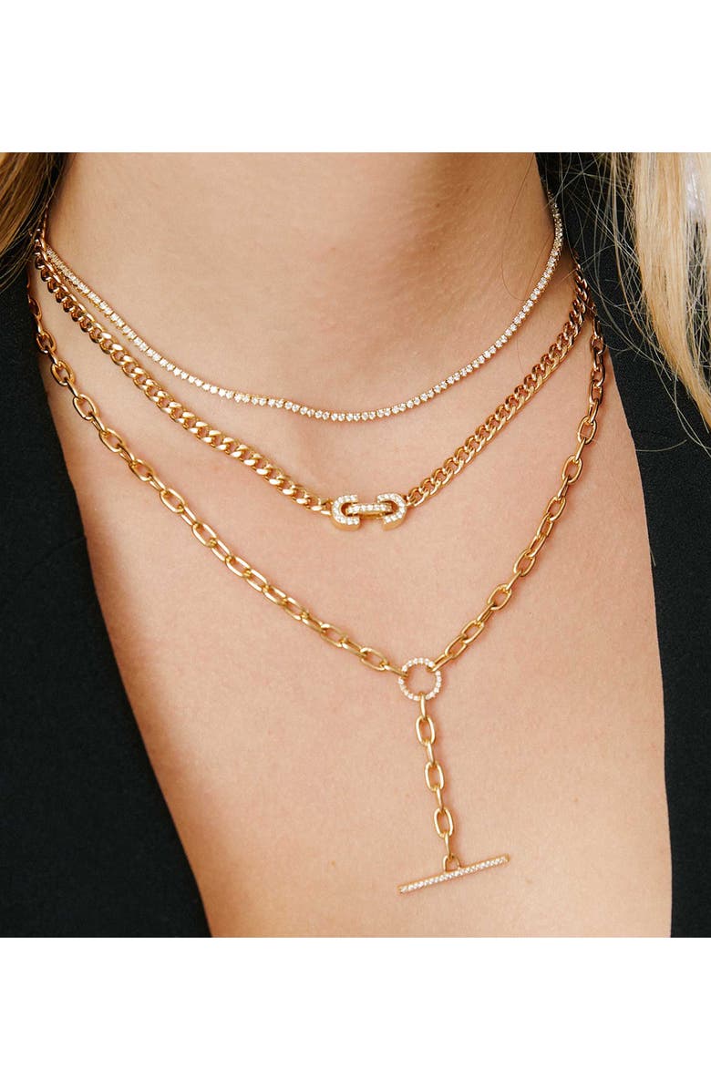 Zoë Chicco Medium Square Oval Chain with Pave Diamond Link Necklace, Alternate, color,