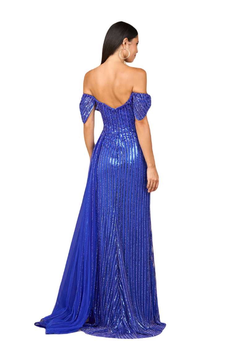 Off Shoulder Fitted Gown, Alternate, color, Blue