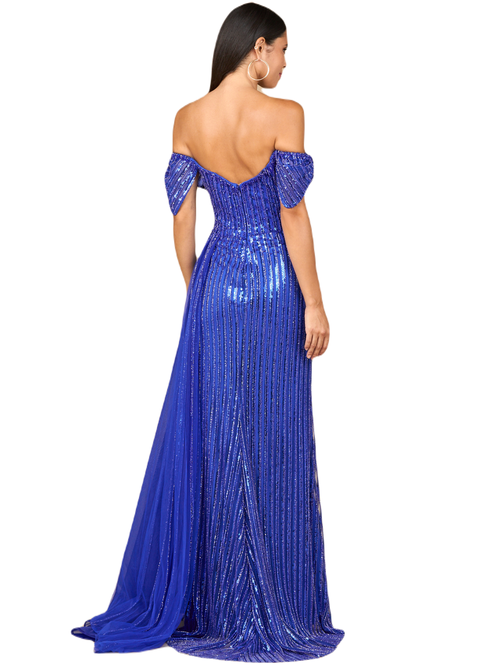 Lara New York Off Shoulder Fitted Gown In Blue