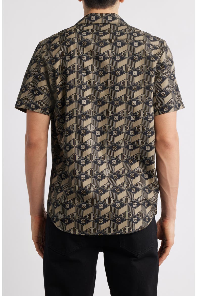 Ellino Logo Print Camp Shirt, Alternate, color, BLACK