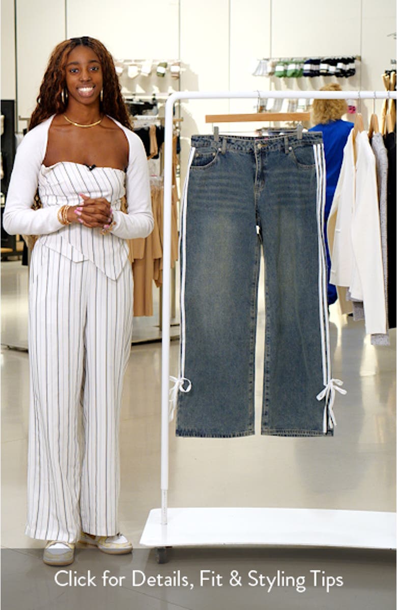 Mattie Side Stripe Bow Low Rise Wide Leg Jeans, sales video thumbnail