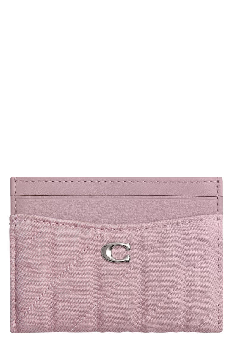 Essential Quilted Denim & Leather Card Case, Main, color, BALLERINA