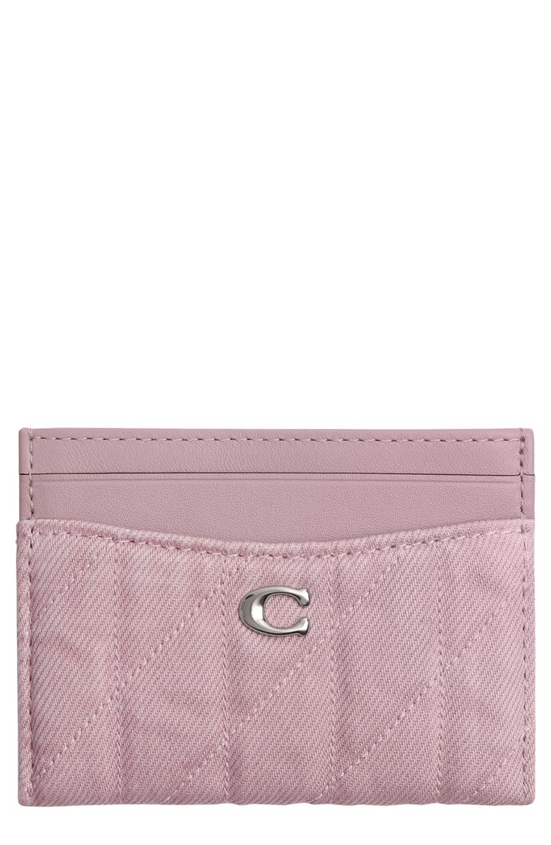 COACH Essential Quilted Denim & Leather Card Case, Main, color, Ballerina
