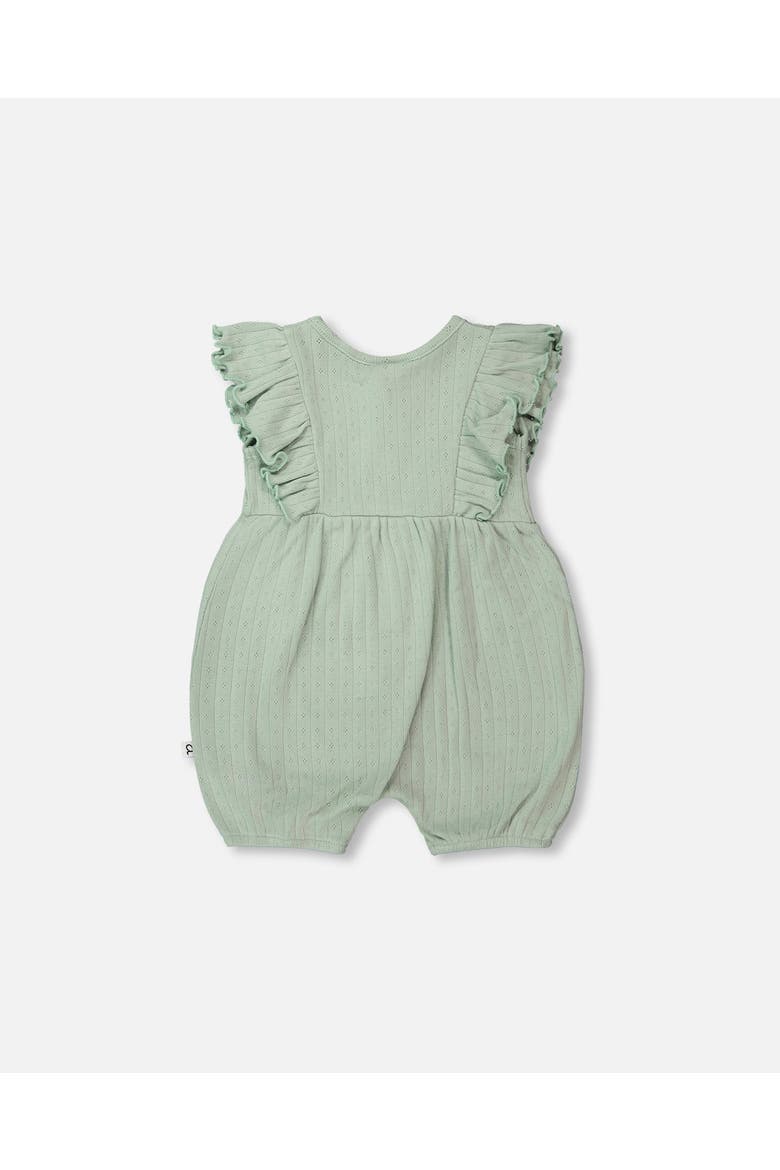 Cotton Pointelle Jersey Romper with Frills, Alternate, color, Green