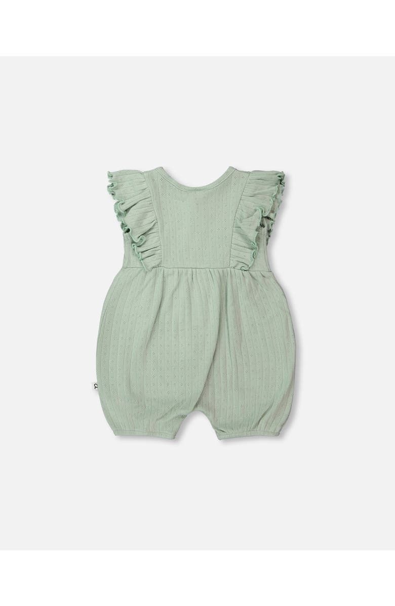 Deux par Deux Cotton Pointelle Jersey Romper with Frills, Alternate, color, Green