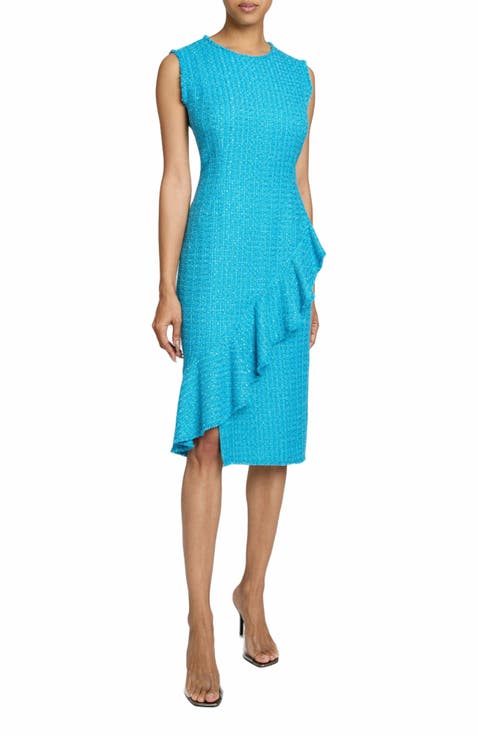 CAMI Sleeveless Sheath Dress with Skirt Ruffle in Luxury Tweed