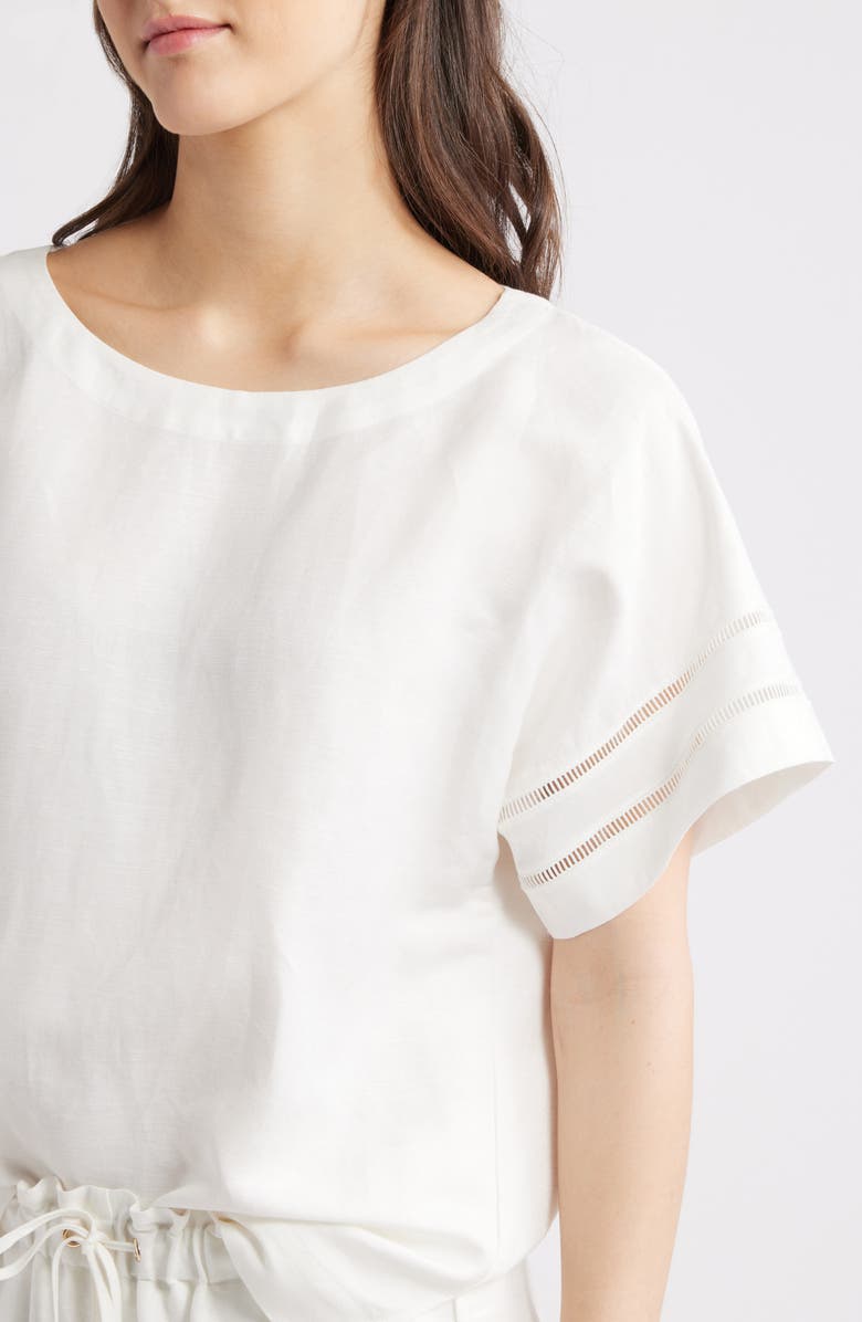 Anne Klein Ladder Stitch Inset Linen Blend Top, Alternate, color, 