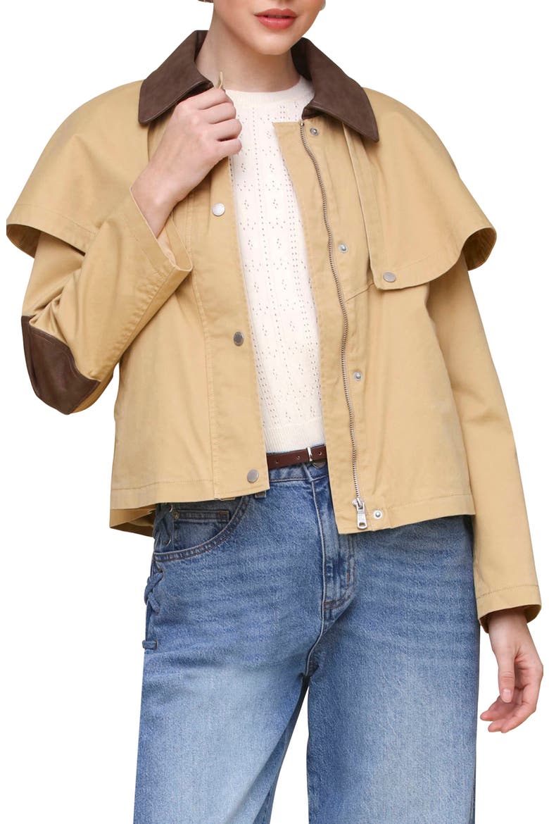 Crop Cape Trench Jacket, Main, color, KHAKI