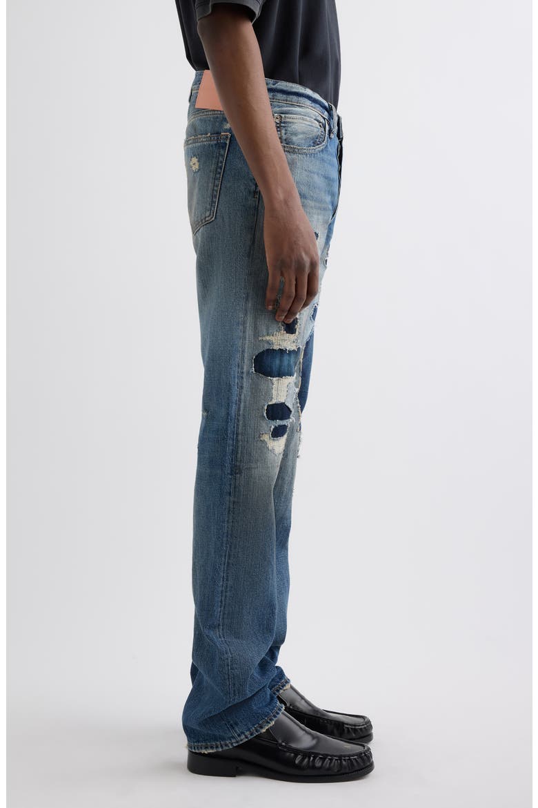 1996M Distressed Patched Straight Leg Jeans, Alternate, color, MID BLUE