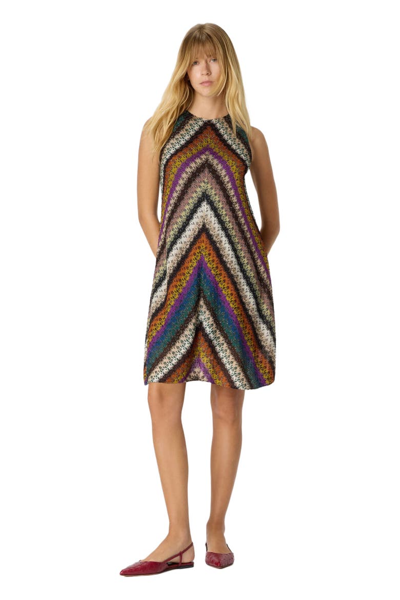 Crew Neck Mini Dress In Perforated Tulle Lace, Main, color, Multicoloured