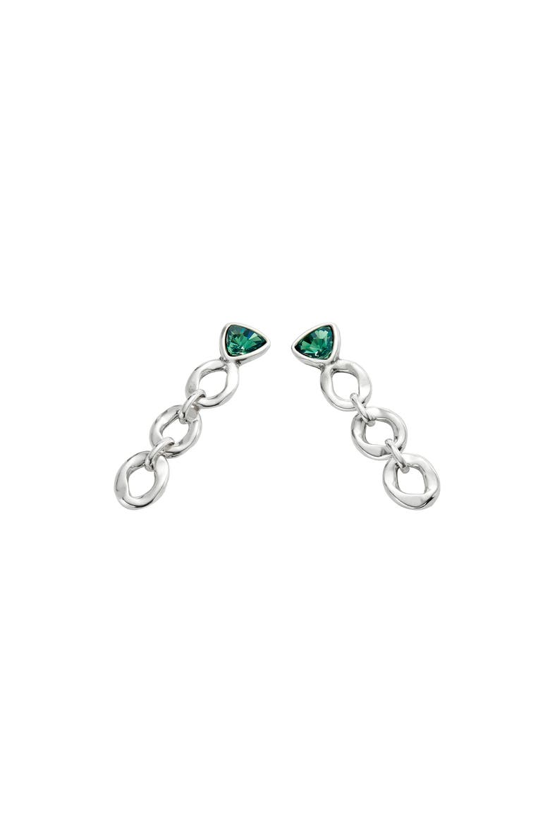 Sterling Silver Plated Earrings with Link and Green Crystal, Alternate, color, Silver