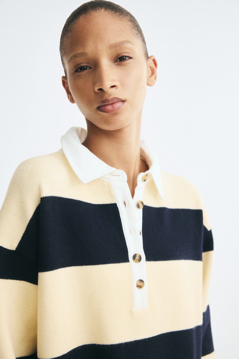 Sweater With Collar, Alternate, color, Light yellow/black striped