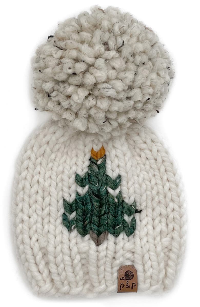 PINE + POPPY Christmas Tree Pompom Hat, Main, color, 