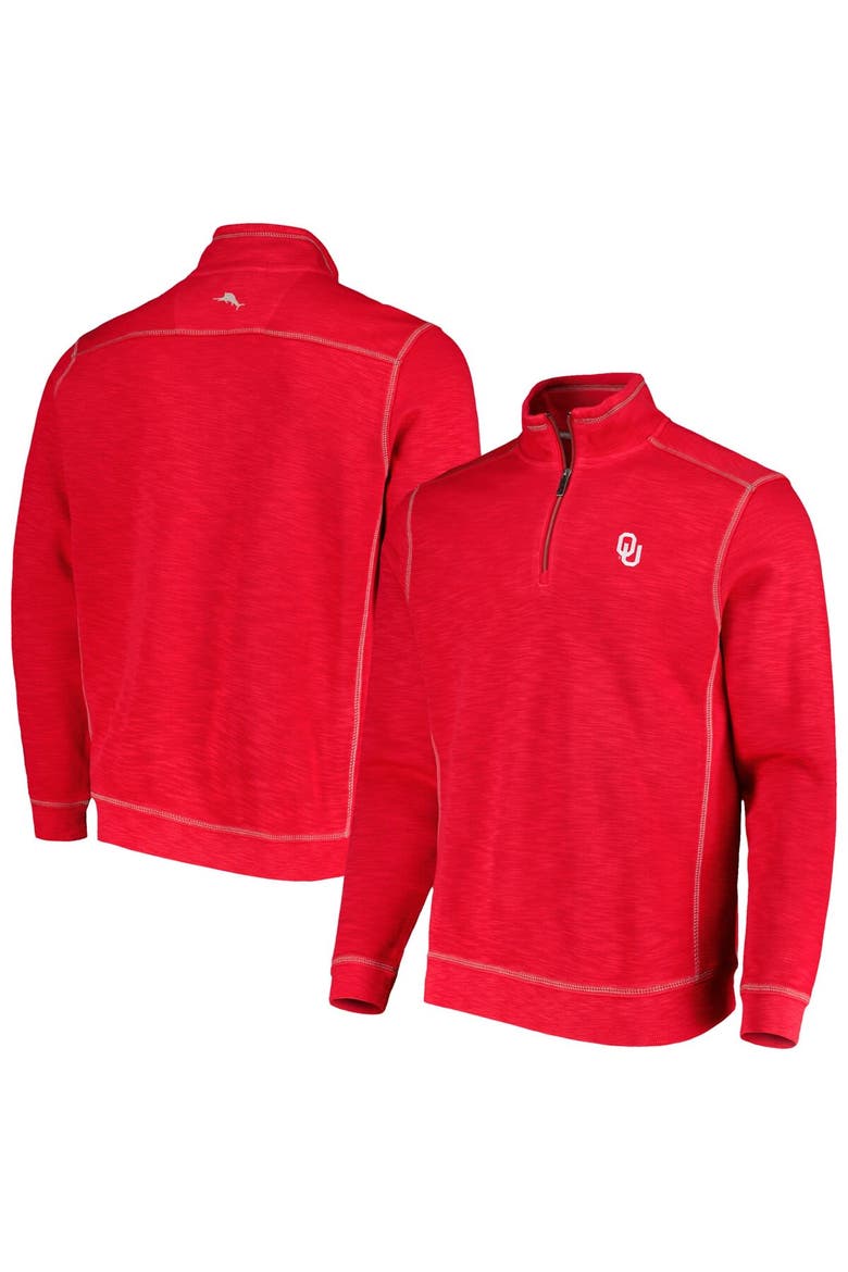 Men's Tommy Bahama Crimson Oklahoma Sooners Sport Tobago Bay Tri-Blend Mock Neck Half-Zip Jacket, Main, color, Crimson