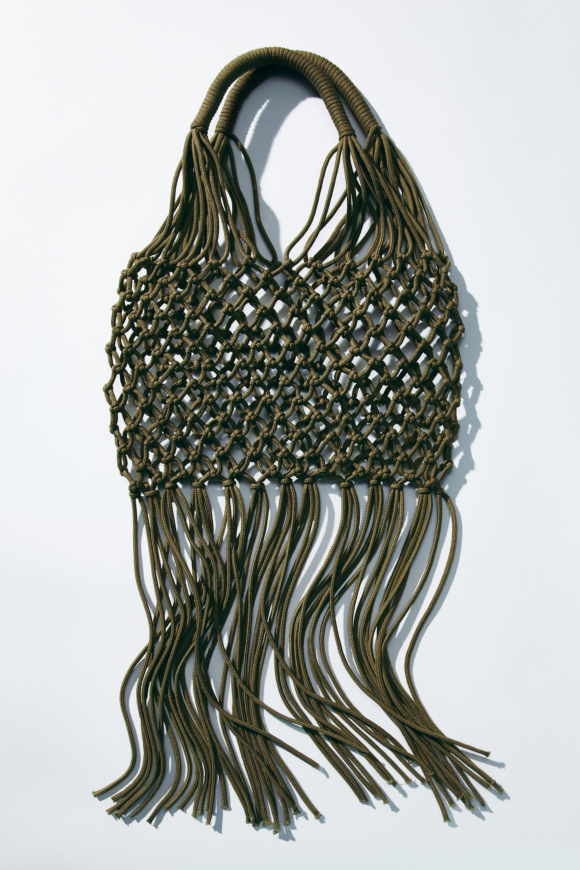 H&M Fringed Net Shoulder Bag, Alternate, color, Khaki Green