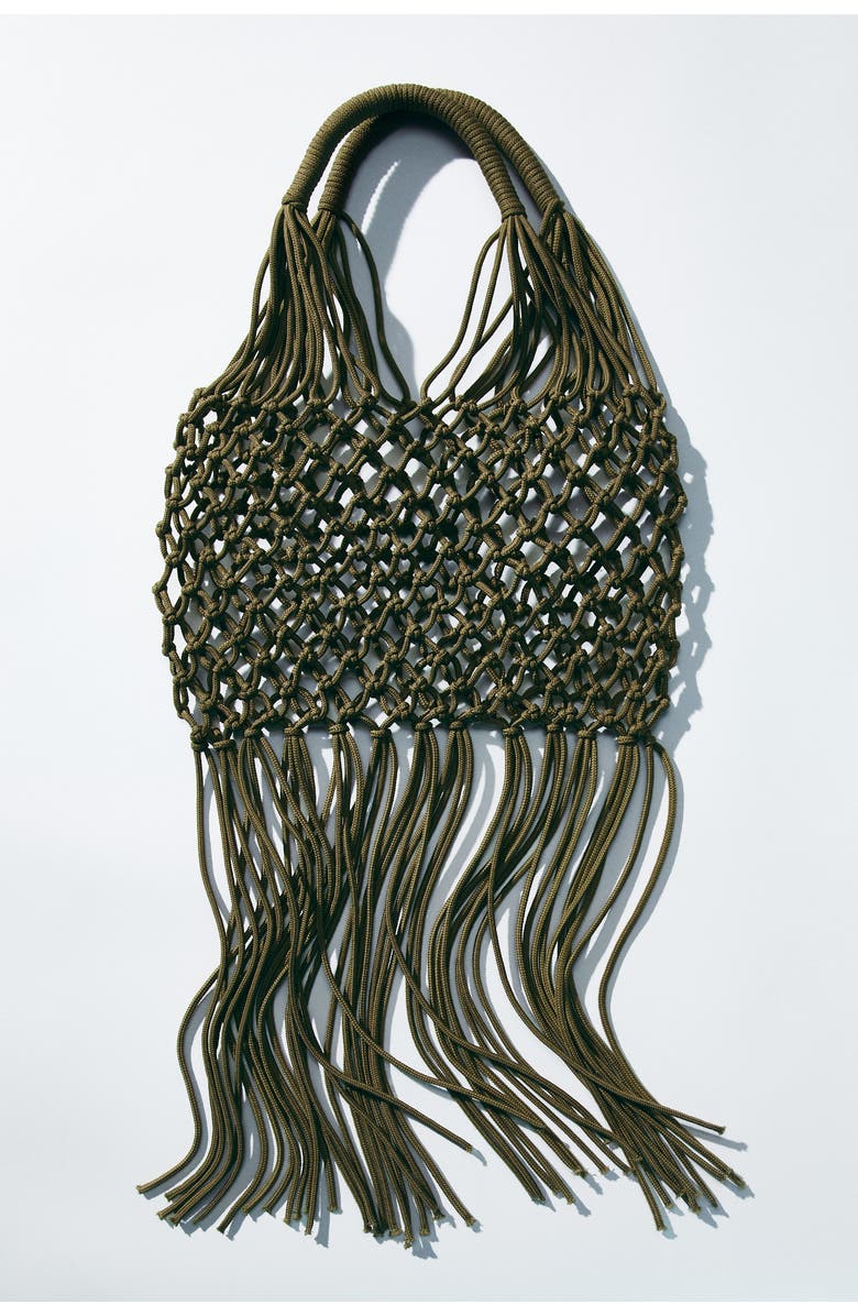 H&M Fringed Net Shoulder Bag, Alternate, color, Khaki Green