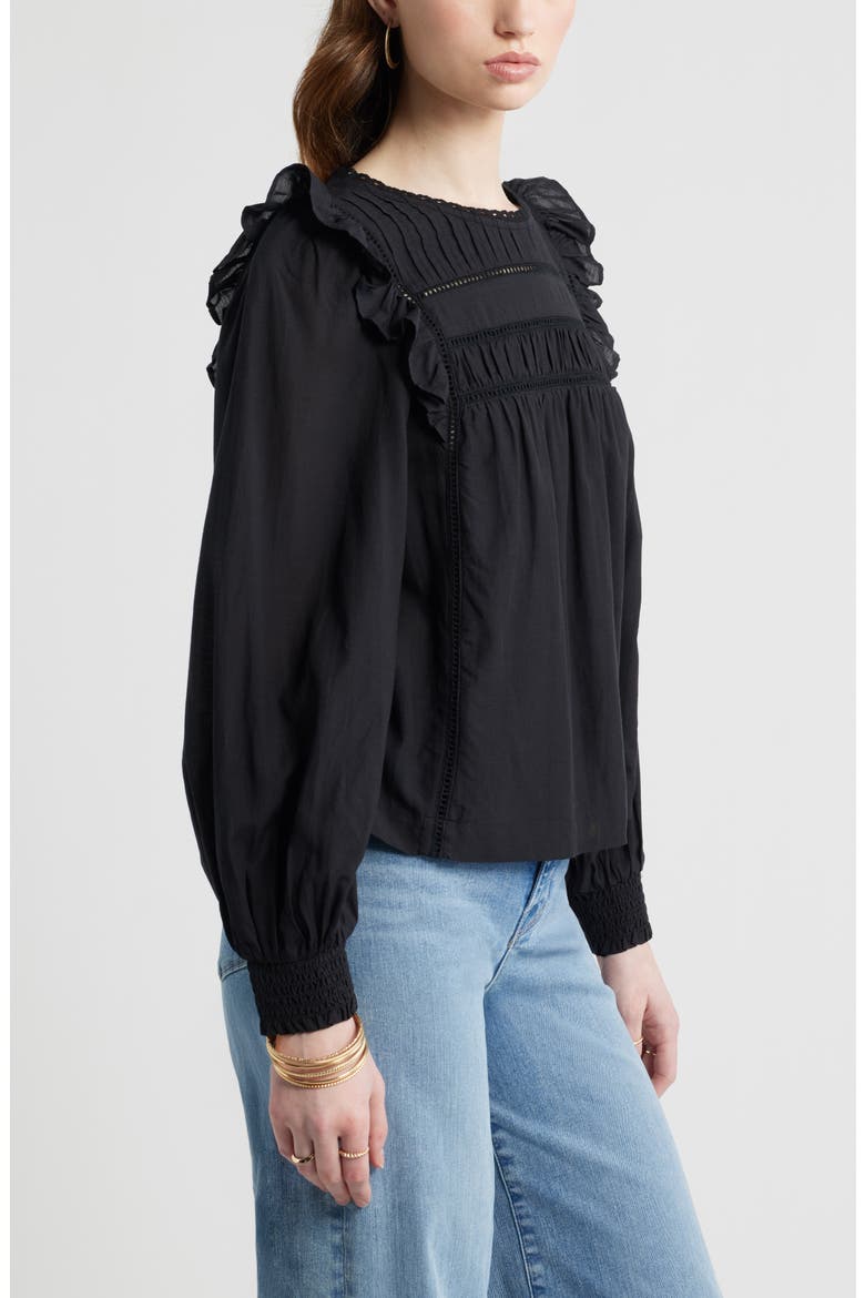 Ladder Cutout Cotton Top, Alternate, color, BLACK