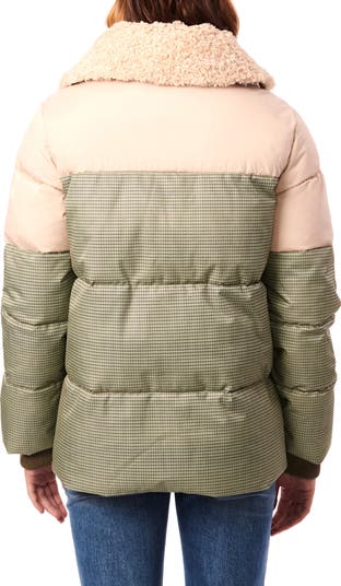 Mixed Media Faux Fur Trim Puffer Jacket