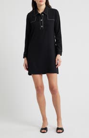 Halogen® Contrast Long Sleeve Mini Shirtdress