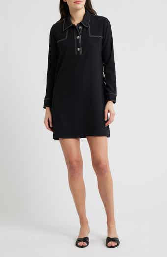 Contrast Long Sleeve Mini Shirtdress