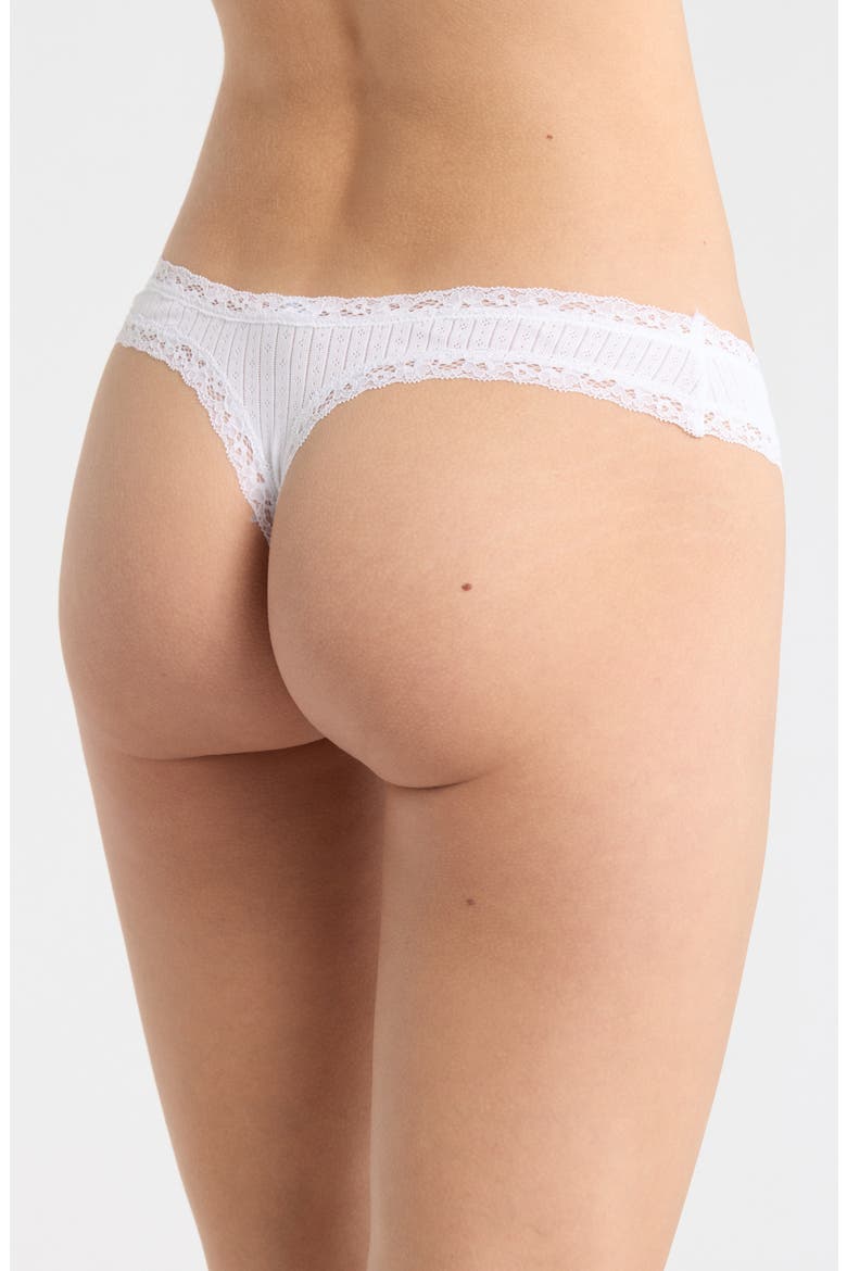 Lightweight Stretch Cotton Pointelle Thong, Alternate, color, SNOW