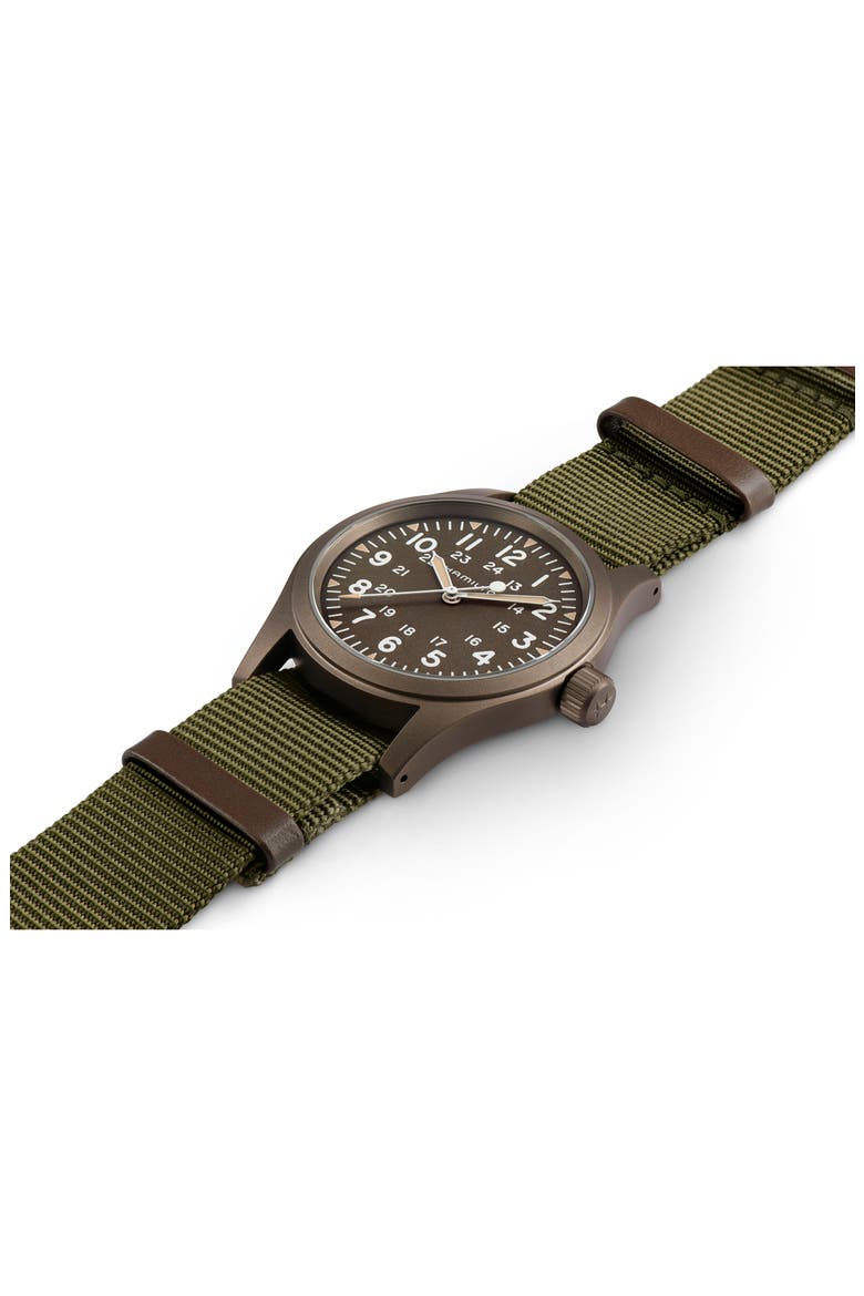 Khaki Field Mechanical NATO Strap Watch, 38mm, Alternate, color, GREEN