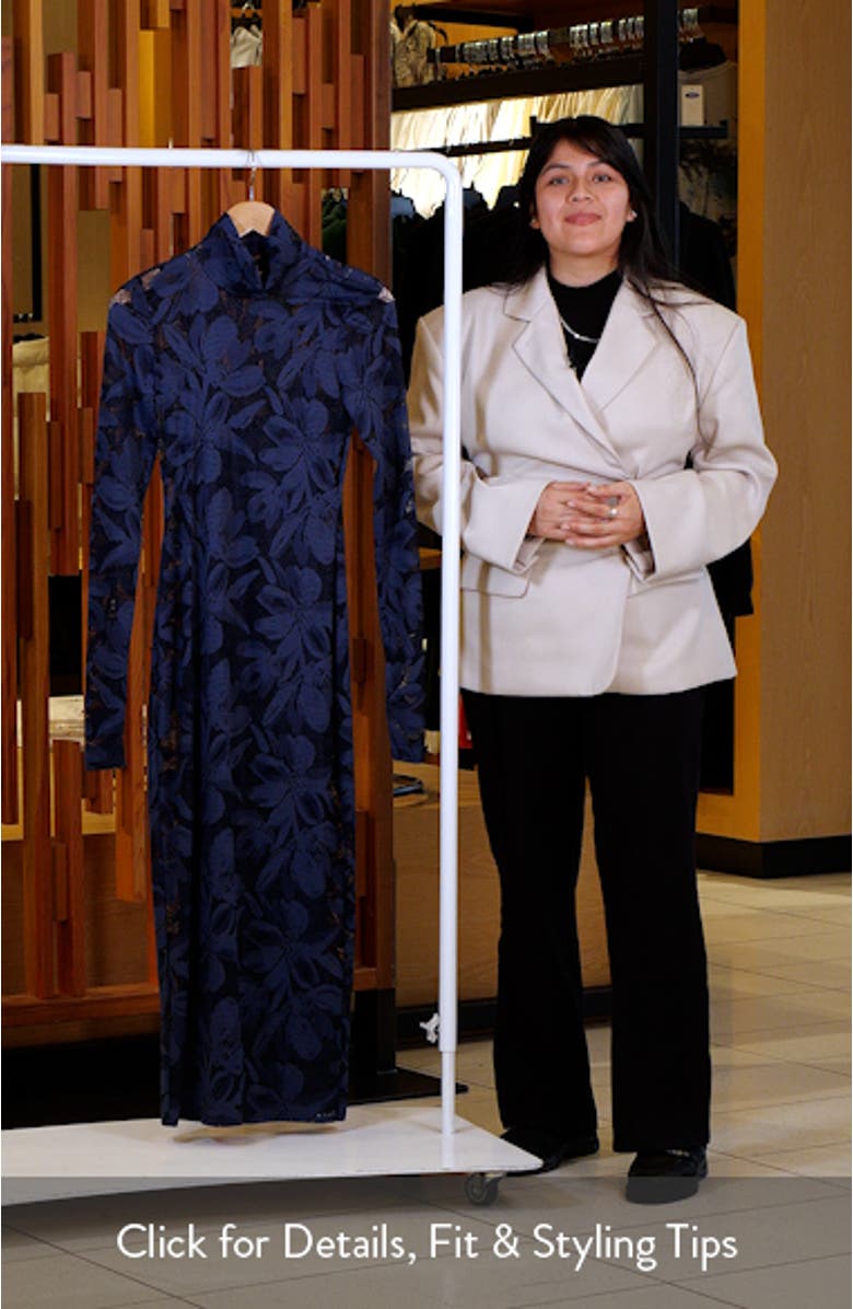 Shailene Long Sleeve Turtleneck Floral Lace Dress, sales video thumbnail