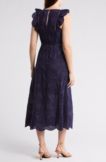 Eyelet Fit & Flare Midi Dress