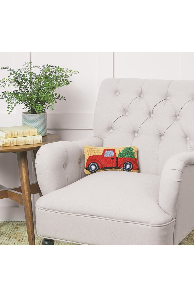 C&F Home Red Truck w/ Christmas Tree Hooked Petite/Small Accent Pillow, 6" x 12", Alternate, color,